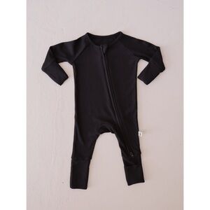 New Forever French Bamboo Zip Pajamas | Black Ribbed Newborn